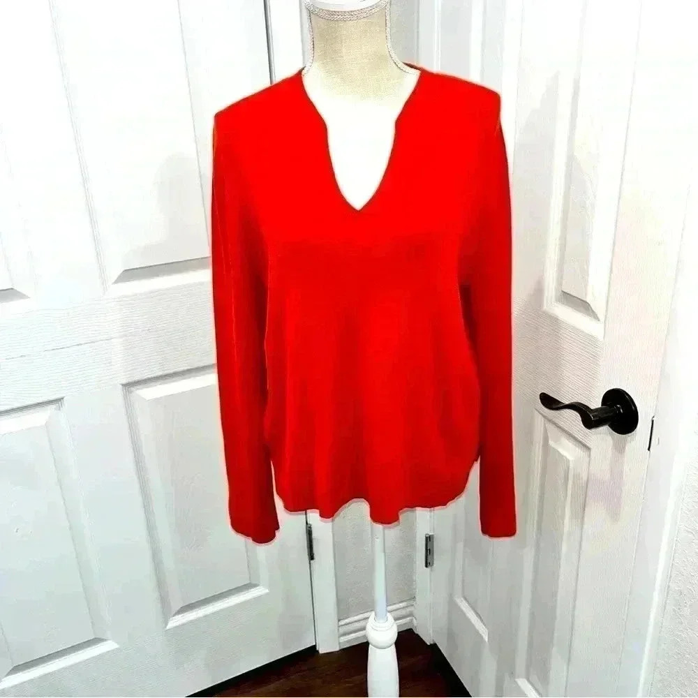 J. Jill v neck orange, long sleeve, pullover, sweater w  sleeve slits